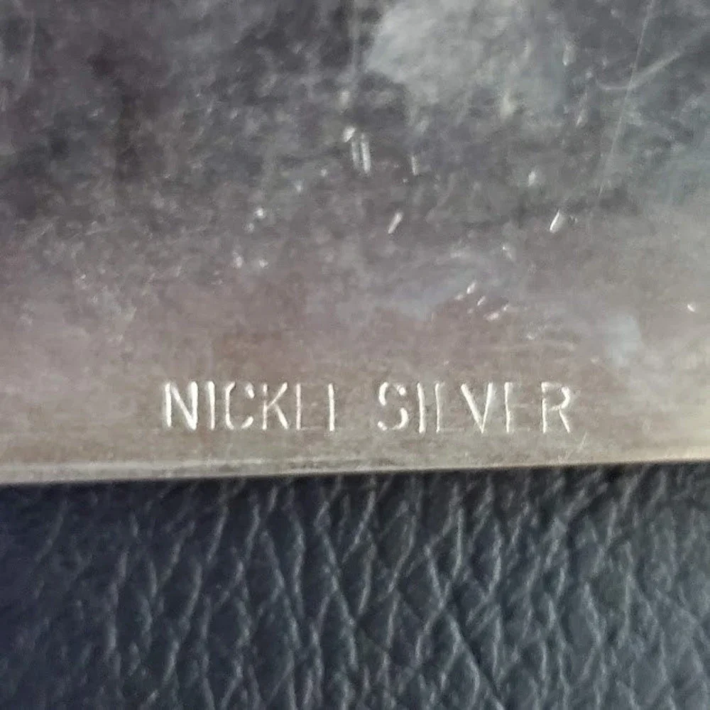 Vintage Nickel Silver Western Belt Buckle Gold Tone Saddle and Stars Engraved